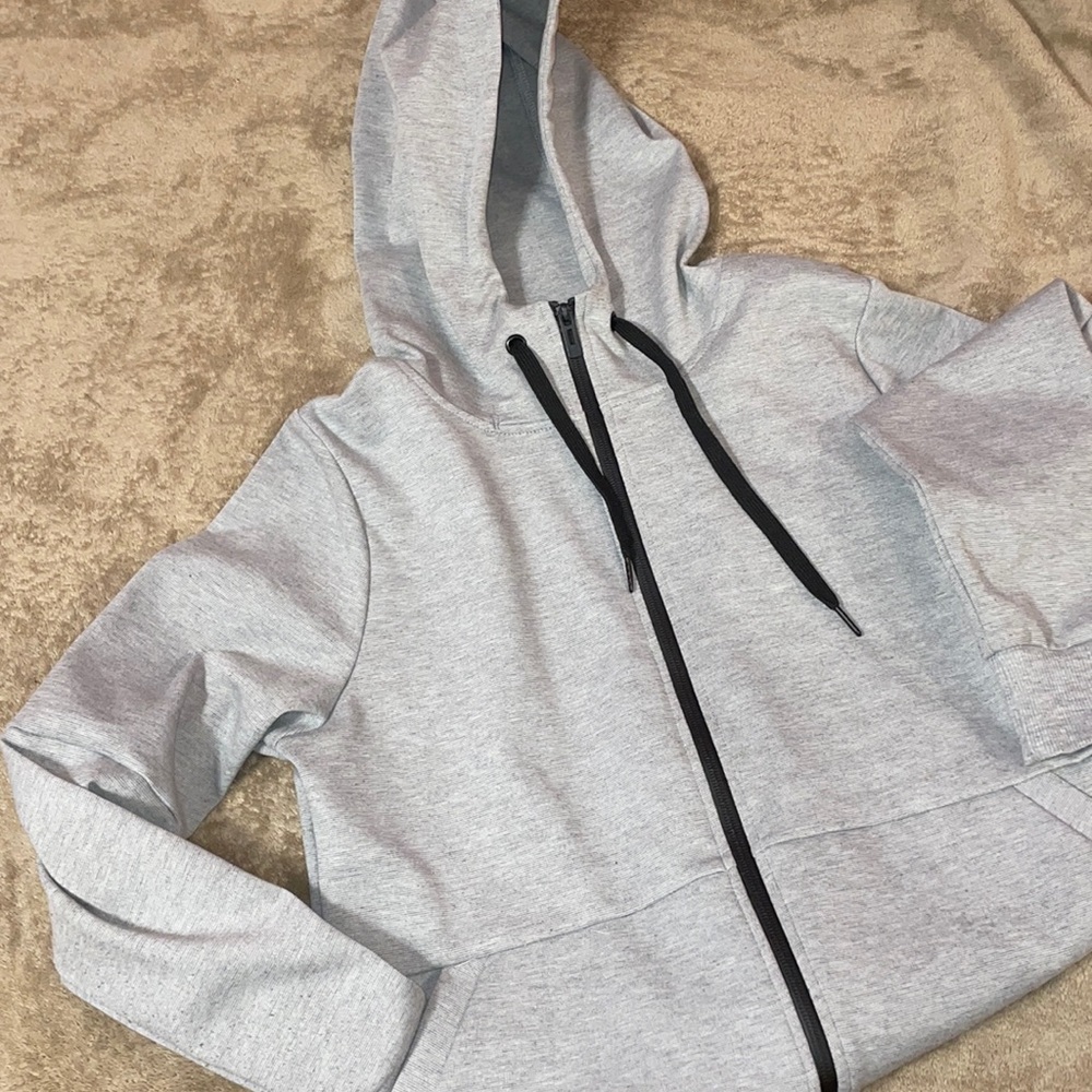 Grey full zip hooded sweatshirt